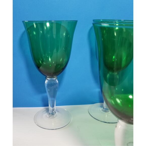 Three Art Land green glass goblets flared rim 7 3/4"  3.1476 - Picture 8 of 11